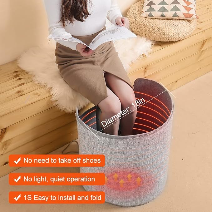 WOOLALA Electric Foot Warmer Under Desk for Office, Foldable Space Heater for Legs and Feet, Ultra Quiet Heated Foot Warmer with Top Blanket, Adjustable Temperature & Timer, Energy Efficient Design