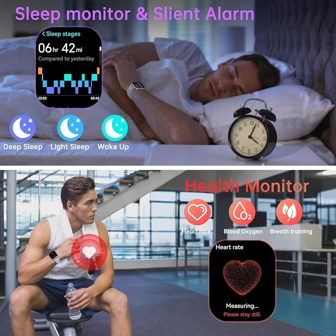 uaue GPS Smart Watch for Men, Fitness Tracker with 110+ Sports Modes, Fitness Watch with 2.06" AMOLED Touchscreen, Heart Rate/Sleep Monitor, IP68 Waterproof, Notifications for Android iOS