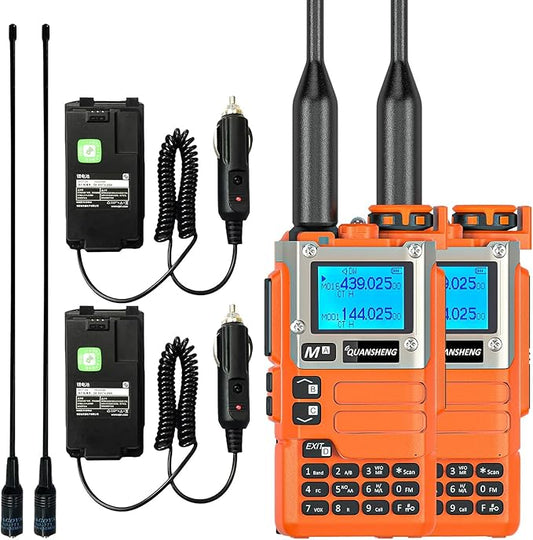 2 Pack QUANSHENG UV-K5(8) Two Way Radio Long Range UV-K6 Walkie Talkie NOAA Weather Forecast DTMF Hanheld Radio UV-K5 8 USB-C Charging Orange with Battery Eliminator