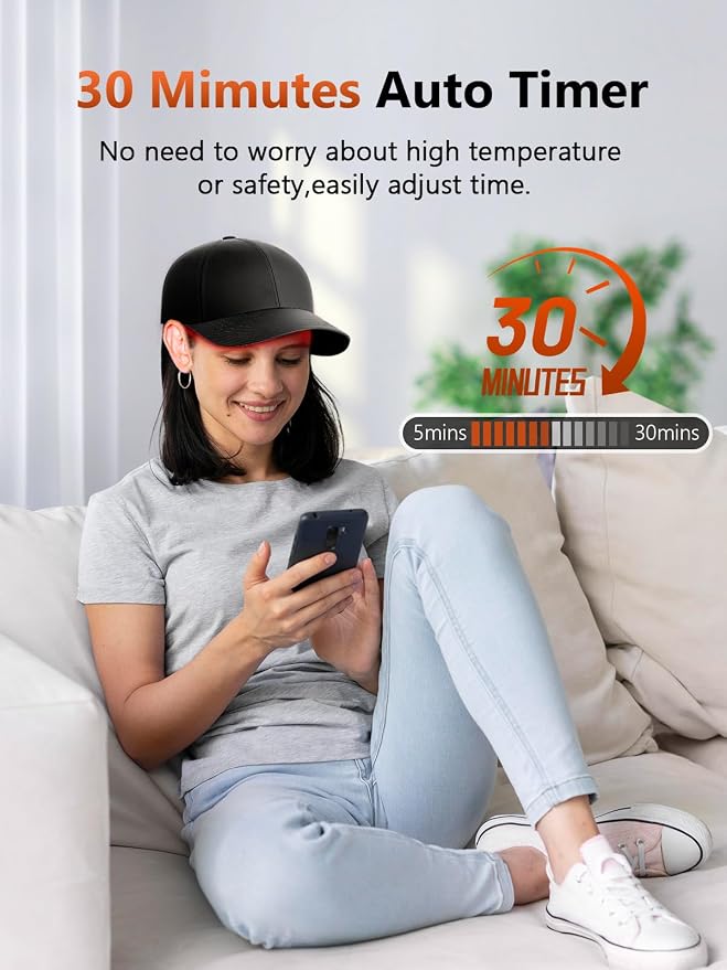 RELEXNOW Red Light Therapy Cap for Hair Growth, Infrared Red Light Therapy Hat for Men & Women Thinning Hair Regrowth with 660nm 850nm 940nm Wavelengths, Includes Timer & Controller