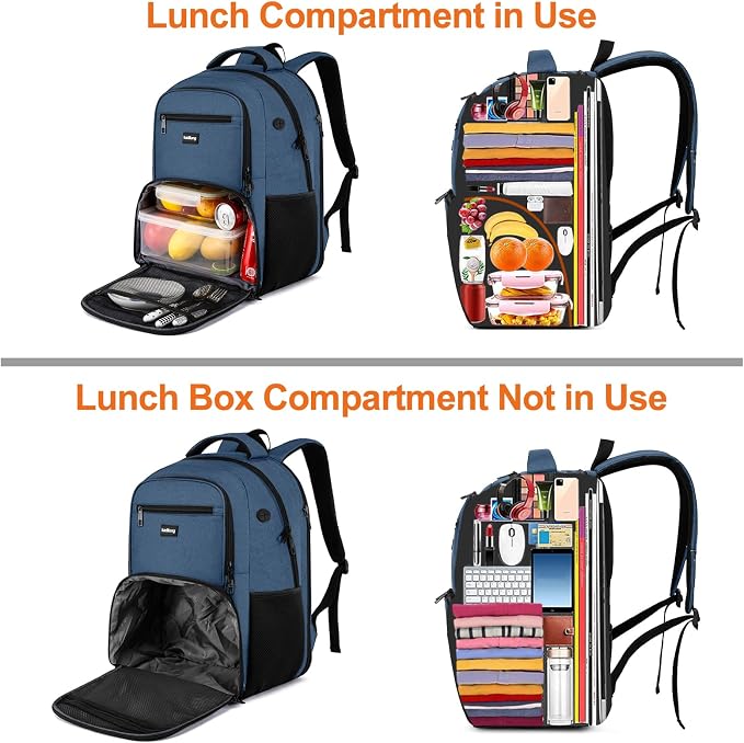 kadilong 17.3 Inch Laptop Backpack with Lunch Box,Insulated Cooler Backpack Meal Prep Bookbag for Men Teens Boys School Work Picnic College Travel