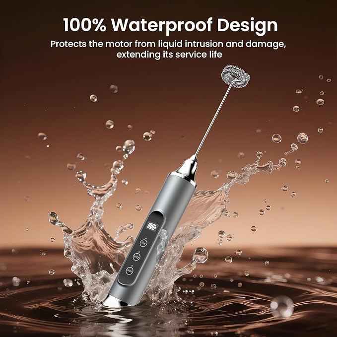 YUSWKO Milk Frother Wand for Coffee, Milk Frother Handheld Coffee Frother, Rechargeable Drink Mixer, Waterproof Electric Whisk