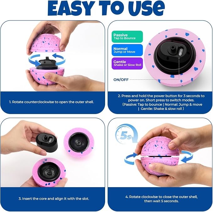 Fsitego Interactive Dog Ball Toys, Automatic Moving Bouncing, Rotating Smart Dog Toy for Small, Medium, Large to Keep Them Busy, Durable E-TPU Material & IP65 Waterproof, 5H Continuous Use(Pink)