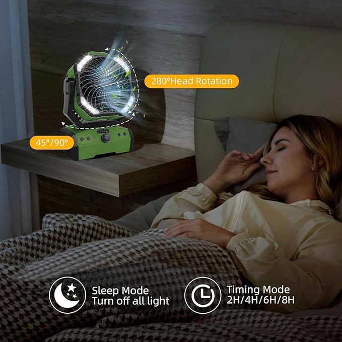 ELZO 30000mAh Camping Fan with LED Light, Max 70H Working, Cordless Portable Rechargeable Desk Tent USB Fan with Remote Hook, Head Rotation, Stepless Speed, for Home Outdoor Office Travel Fishing