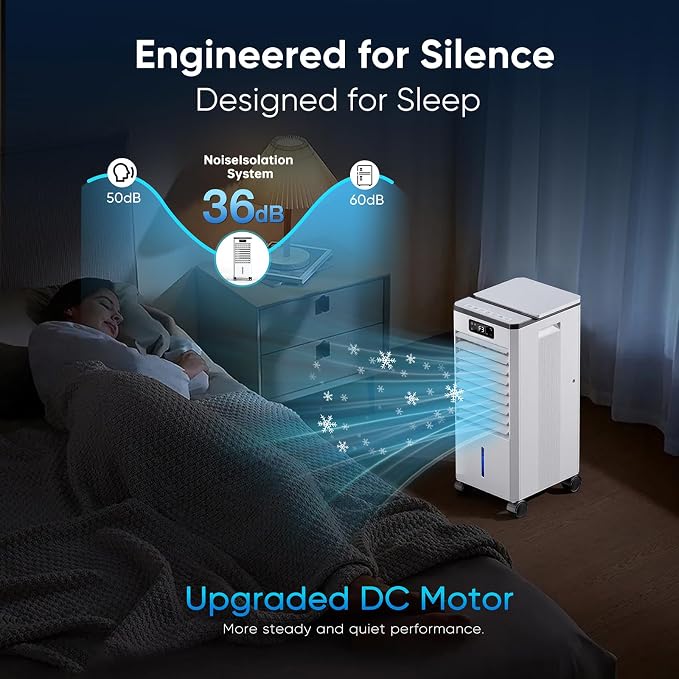 Windowless Portable Air Conditioners Fan, Evaporative Air Cooler 3 Modes & 3 Speeds, 2-Gal Tank for 20H Cooling,12H Timer for Smart Auto-off, 16FT Remote,No Hose Needed,38db Swamp Cooler FK2306Y