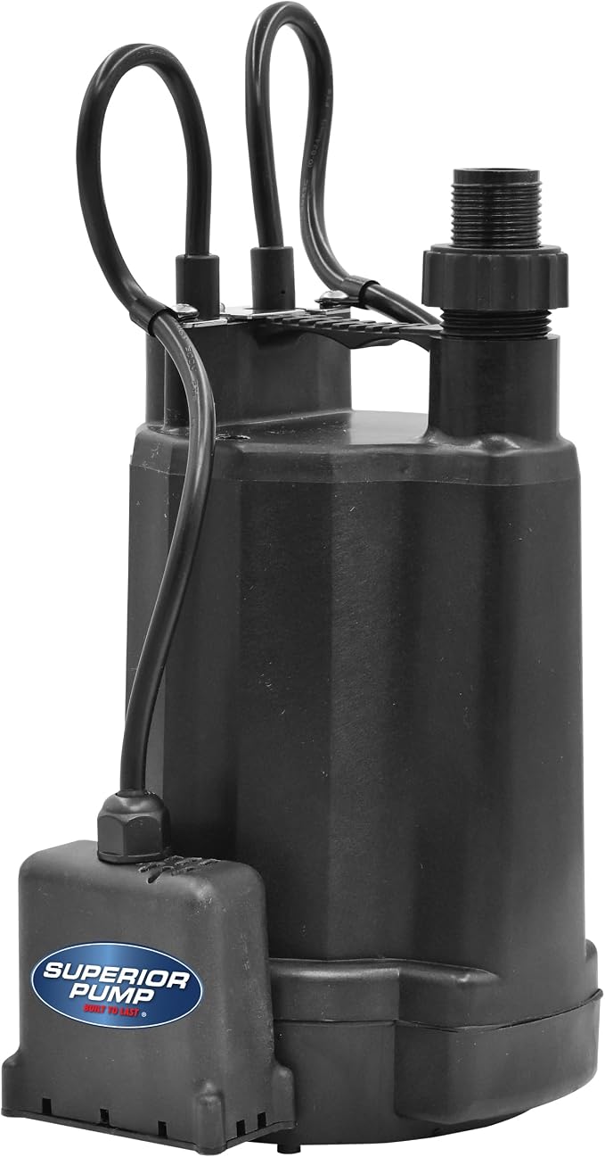 Superior Pump 91046 1200GPH Thermoplastic Automatic Utility Pump, 1/6 HP