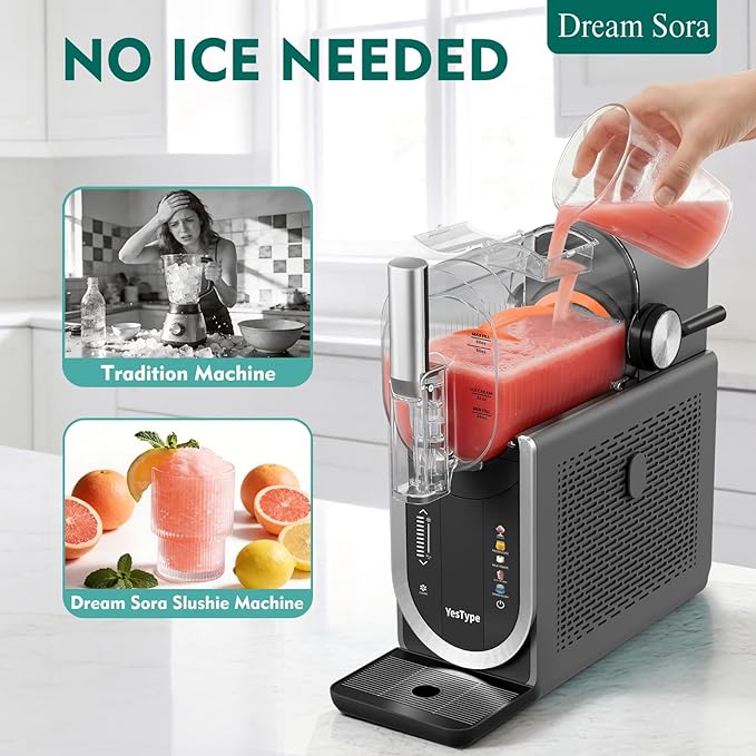 Slushie Machine No Ice Needed, Margarita Machine & Slushy Machine for Home, 5 Preset, Rapid Freezing, Self-Cleaning, 66oz Slushie Maker for Frappes, Spiked Slush, Ice Cream and More, Grey