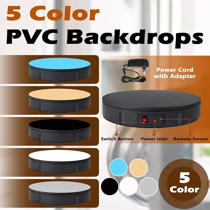 PROLEE Rotating Platform 12Inch/360lbs Capacity, 360 Degree Rotating Display Stand, Rotating Turntable for Photography, Remote Motorized Electric Turntable with 5 Colour Surface Covers and Carry Bag