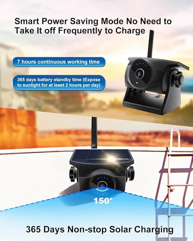 1080P Magnetic Wireless Backup Camera and Solar Wireless Backup Camera with Long-Lasting Battery,Night Vision， Easy Installation for RVs, Trucks, Trailers, Compatible with iPhone,iPad, Android Devices