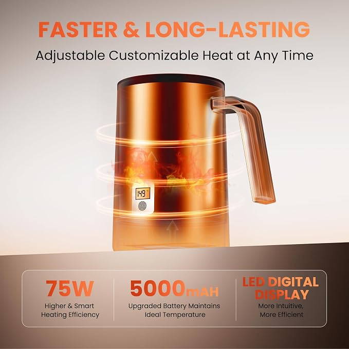Self Heating Coffee Mug, 14oz Smart Heated Mug for Coffee, 180 Min Battery Life & Hot Up to 149℉ Temperature Control Mug, Coffee Warmer Mug Gift for Men Women, Dad and Mom