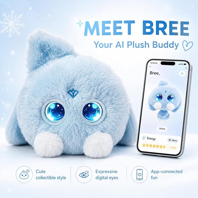 AI Plush Companion, GPT-Powered Voice Chat Stuffed Toy with Conversation Memory, Expressive LED Eyes and Touch Response, Cute Stuffies Interactive AI Toys Gift for Teens