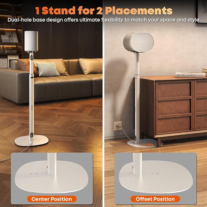 Speaker Stands for Sonos Era 100 SL, Era 100 & Era 300-29.1''–39'' Height Adjustable Floor Stands, Dual-Mount Base Design, Concealed Cable Management, 11 lbs Max Load, Pack of 2, White