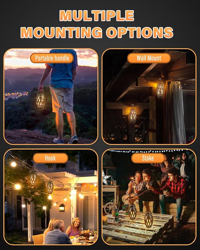 Gifts for Men Him Husband Boyfriend, Outdoor Bluetooth Speaker with Realistic Torch Flame Lights, Cool Portable Wireless Design for Patio Garden Camping Birthday Gifts (2 Pack)