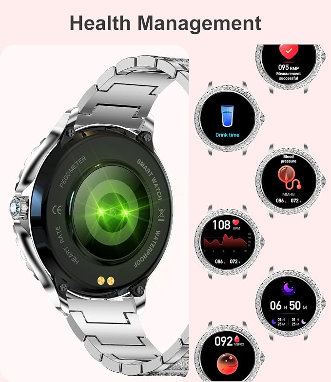 LIGE Smart Watch for Women(Answer/Make Calls),1.3" HD Diamonds Luxury Smartwatch for Android iPhone Phones,Fitness Trackers with 20+ Sport Modes/HR/IP68 Waterproof/SpO2/Sleep Monitor/Pedometer,Silver