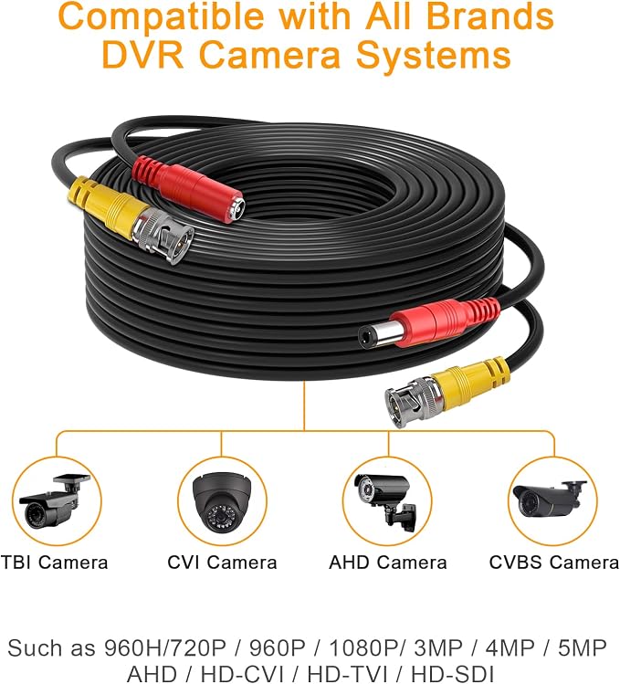 BNC Cable, 2x150ft All-in-One Siamese Video and Power Security Camera Cable Wire with 2 Female Connectors for Max 5MP HD CCTV DVR Surveillance System (150ft 2PCS, Black)