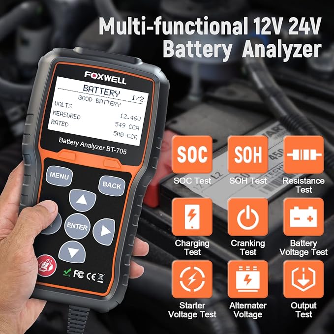 FOXWELL NT301 OBD2 Reader and FOXWELL BT705 12V 24V Auto Battery Tester