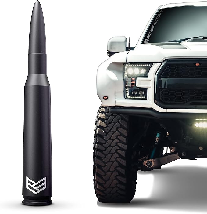 Ronin Factory 50 Cal Bullet Antenna - Ford F150 F250 F350 Super Duty Raptor (Bronco 21-23) Truck Accessory - RAM 1500 Short Antenna Replacement