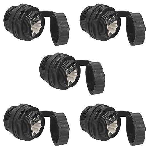 5PCS 10Gbps CAT7 Panel Mounting Shielded RJ45 Waterproof Connector M25 IP68 Cat5/5e/6/7 8P8C Ethernet LAN Cable Coupler Female to Female Outdoor Network Adapter with Cap