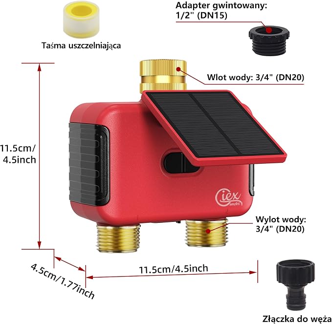 2 Zone WiFi Smart Sprinkler Timer for Garden Hose, Solar Rechargeable Water Timer with Dual Outlet, Brass Inlet & Outlet, No Hub Required, Smart Life App, Alexa & Google Assistant Compatible