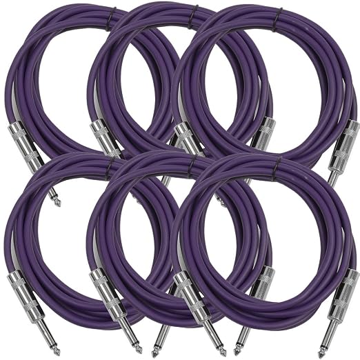 Seismic Audio SASTSX-10Purple-6PK 10-Feet TS 1/4-Inch Guitar, Instrument, or Patch Cable, Purple