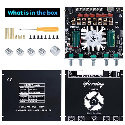 Hosyond YS-S350H TPA3251 2.1 Channel Bluetooth Amplifier 220W×2 + 350W Subwoofer Audio Receiver Class D Amp Board with Bass Treble Control for Home Theater DIY Speakers