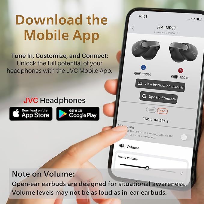 JVC Nearphones Open Ear True Wireless Headphones - Open Ear Earbuds - Bluetooth 5.3-24H Playback - IPX4 Water Resistant - Built-in Mic - Awareness & Comfort - Ear Clip Earbuds - HANP1TA