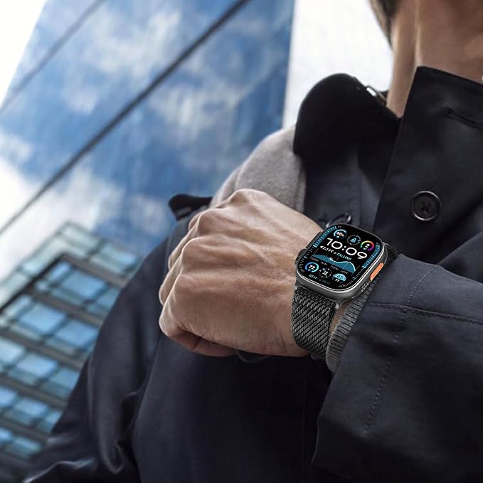 FULLIFE Milanese Mesh Loop for Apple Watch Band Apple Watch Ultra 3/2/1 Band 49mm 46mm 45mm 44mm Men Women, Stainless Steel Metal Band Parachute-style Buckle for iWatch Series 11 10 9 8 7 6 SE3 5 4 3