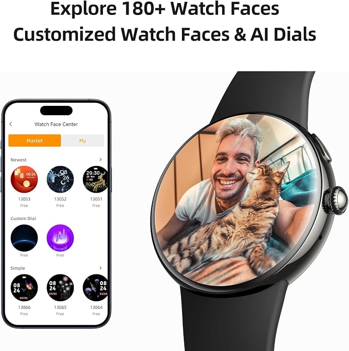 Parsonver AMOLED Smart Watch for Men Women, Always-On Display Fitness Tracker, Answer/Make Calls, 2 Quick-Release Bands, Heart Rate Sleep Monitor, 120+ Sports Modes Pedometer for Android iPhone, Black
