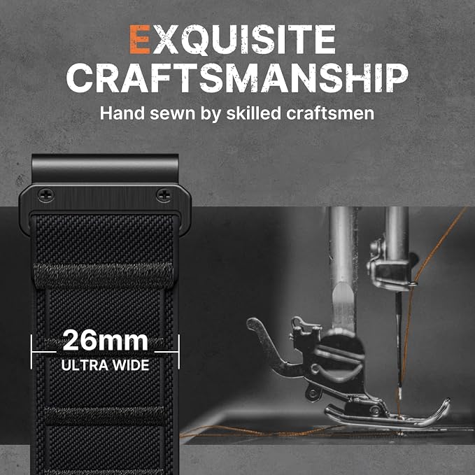 Bandletic Compatible with Fenix 6x pro Watch Band - 26mm Quick Fit Wide Nylon Stretchy Rugged Loop Sport Straps with G-Hook for Fenix 8 51mm/7X/5X Plus/3/3 HR/Tactix/Epix Pro2 51mm//Instinct 2X, Black