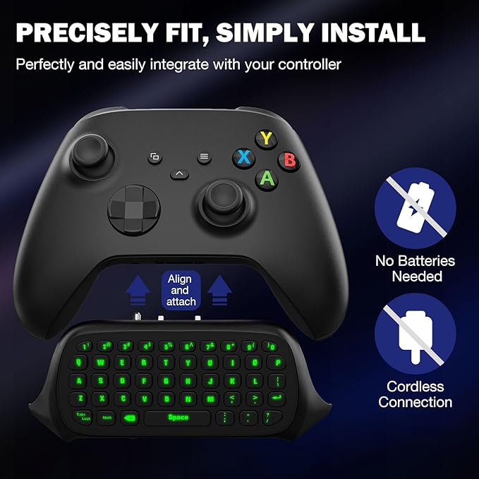 MoKo Green Backlight Chatpad for Xbox One Controller/Series X/S, 2.4G Receiver Chatpad Wireless Message Keyboard Keypad with Headset/Audio Jack for Xbox-One/One S/Elite/2 Controller, Carbon Black