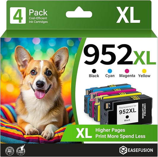 952XL Ink Cartridges 4 Combo Pack Compatible for HP Printer, 952XL 952 XL Ink Works OfficeJet 8702 7700 8210 8700 Series (Black, Cyan/Magenta/Yellow) (952XL-4packs)