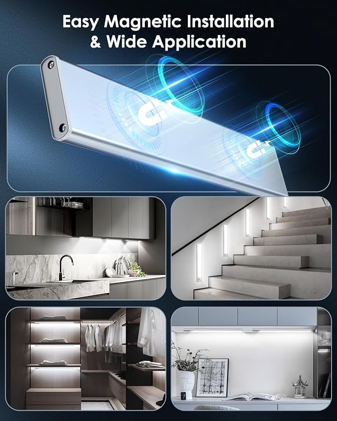 5-Pack 14“ Under Cabinet Lighting, Upgraded 3200mAh Rechargeable Under Cabinet Lights Wireless, LED Motion Sensor Light Indoor Closet Lights Under-Counter Light Fixtures for Kitchen, Hallway, Pantry