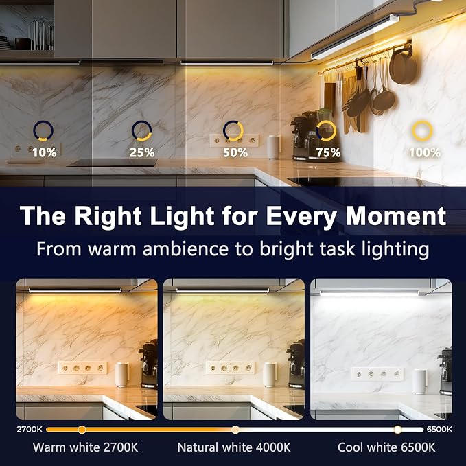 VST Smart Under Cabinet Lighting 6 Bars - UL Listed CRI 93+ Adjustable Strip Lights, Alexa & Google Home Compatible, App/Voice/Hand Wave Control for Kitchen Cabinets & Closets