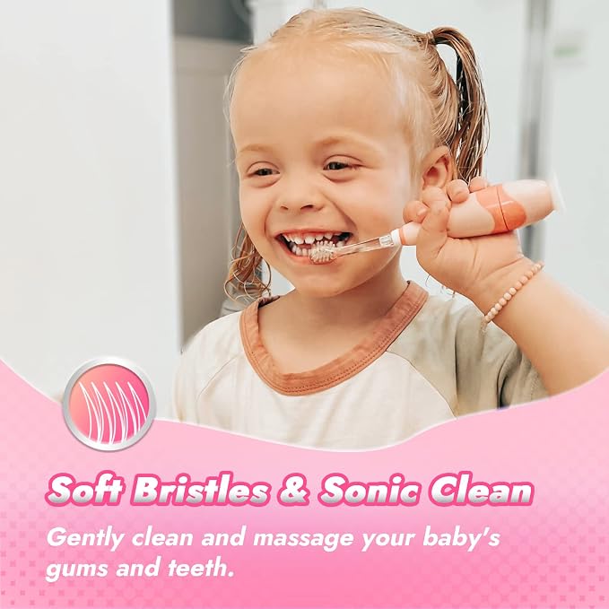 Papablic Toddler Sonic Electric Toothbrush with Covers for Babies and Toddlers Ages 1-3 Years, Doris Bundle with Arya