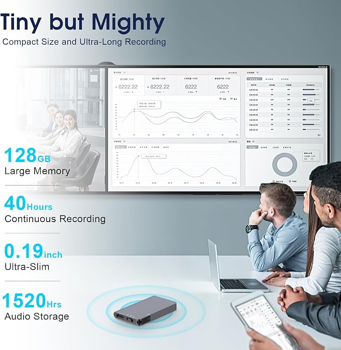 128GB(1520Hour) Magnetic Digital Voice Recorder - Voice Activated Recorder with AI-Intelligent Triple Noise Reduction - Audio Recorder Device for Lectures Meetings Interviews