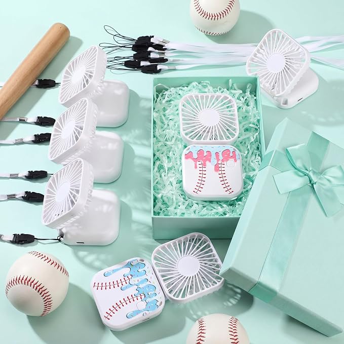 Retisee 12 Pcs Ice Cream Drip Baseball Mini Portable Handheld Fans 3 Speed USB Rechargeable Necklace Fans Bulk 180° Foldable Electric Personal for Sport Party Favors Team Game Gift(White)