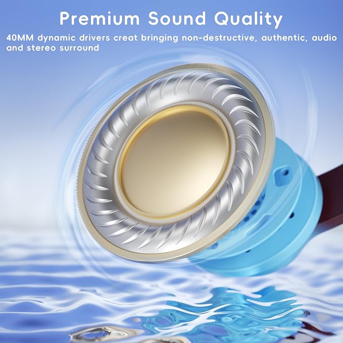 Candy Bila Kids Headphones, Wired Headphones for Kids Over Ear with Microphone, 85/94dB Volume Headphone for Girls Boys, Foldable Headphone for Learning & Entertainment, Gradient Caramel Blue