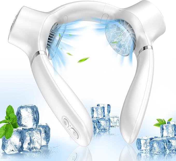 Portable Neck fan,Hands Free Wearable Neck Fan,2023 Lightweight Neck Air Conditioner fan,4000 mAh Battery Operated Neck Cooling Fan,3+1 Speed Adjustable for Travel Camping Working-White