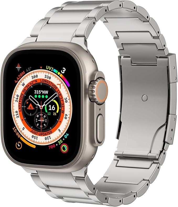 Titanium Band Replacement Compatible with Apple Watch Band Ultra 3 Ultra 2/Ultra 49mm,iWatch Series 11/10 46mm,9/8/7 45mm,SE3/SE2/SE/6/5/4 44mm,3/2/1 42mm, Anti-Scratch, Natural Titanium