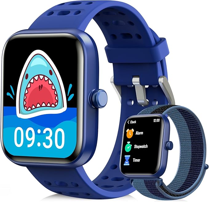 Smart Watch for Kids Gift, Kids Smart Watch with Heart Rate, Sleep Monitor, Fitness Tracker, Kid's Watch with Sports Modes, Puzzle Game& DIY Dials, Birthday, Children's Day Gifts for Kid-Blue(2 Bands)