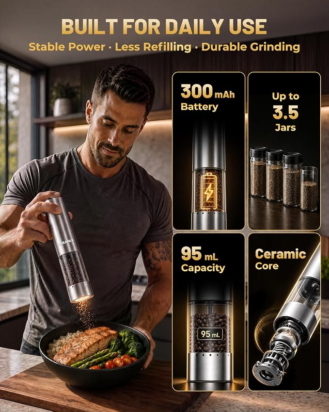 Upgraded Electric Salt and Pepper Grinder Set, USB Rechargeable Automatic Mill with Adjustable Coarseness, Premium Housewarming Gift