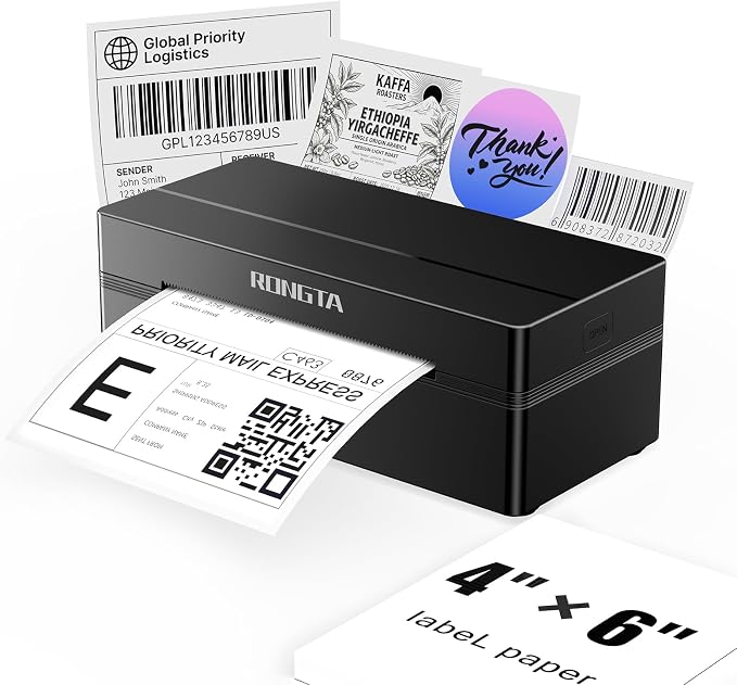 Rongta Bluetooth Shipping Label Printer, Wireless 4x6 Thermal Label Printer for Shipping Packages, Support Android, iPhone, Widely Used for Amazon, Shopify, Etsy, UPS, Black