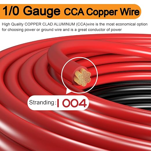 40FT 0 Gauge Wire,1/0 Battery Cable Copper Clad Aluminum for Winch,Reducer,Starter,Solar Power,DC Wiring,W/ 250A Fuse Holder,20pcs Lugs Terminals and Heat Shrink Tube
