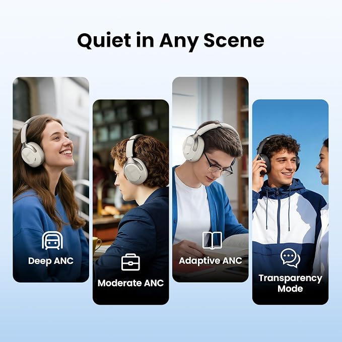 HAYLOU S40 Noise Cancelling Headphones Over Ear, 50dB Hybrid ANC with Multiple Modes, LDAC Hi-Res Wireless Audio, 90H Playtime, Custom EQ via App, Bluetooth 6.0 Multipoint Connect, 5 HD Mics Call