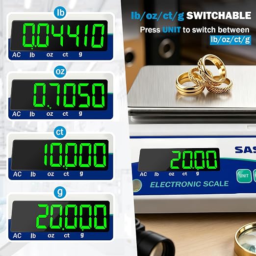 Lab Scale 5000g x 0.01g Scientific Scale g/oz/ct/lb High Precision Digital Electronic Analytical Balance for Jewelry Kitchen Laboratory School, Includes 500g Calibration Weight&Battery