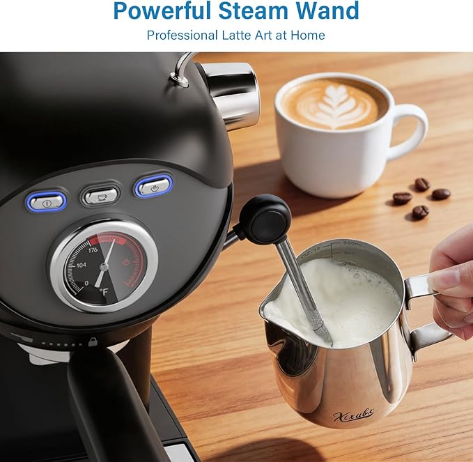 XIXUBX Espresso Machine, 20Bar Compact Espresso Maker with Milk Frother, PID Temperature Control, Low Vibration Coffee Maker for Small Kitchen, Home, Brews Latte, Cappuccino