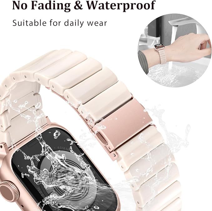 V-MORO Resin Band Compatible with Apple Watch Series 7/8/9/10/11 41mm/40mm/38mm/42mm Fashion Strap for iWatch Series 6/5/4/3/2/1/SE/SE 2 Lightweight Bracelet Wristband Women(Classic Milk Tea)
