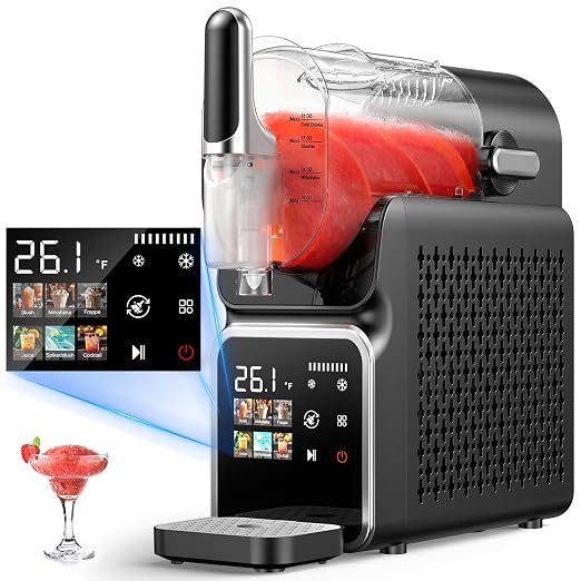 Slushie Machine No Ice Needed, Auto-Clean, 220W Quick Frozen Drink Maker with 6 Preset Programs for Margaritas, Frappés, Milk Shake and More, Slushy Machine for Home, 88oz