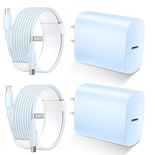 Phone 16 15 Charger Fast Charging Type C Chargers USB C Charge Block with 2 Pack 10FT USB C Cable Nylon Braided for Phones 16/16 Plus/16 Pro/16 Pro Max/Phone 15/15 Pro Max/Pad Pro,Blue