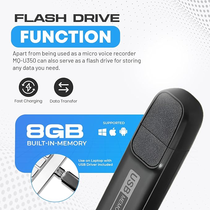 USB-C Audio Note Device for Meetings, Lectures, and Personal Notes, 288-Hour Storage, Easy Playback on PC and Mac, Compact Design with Magnetic Cap